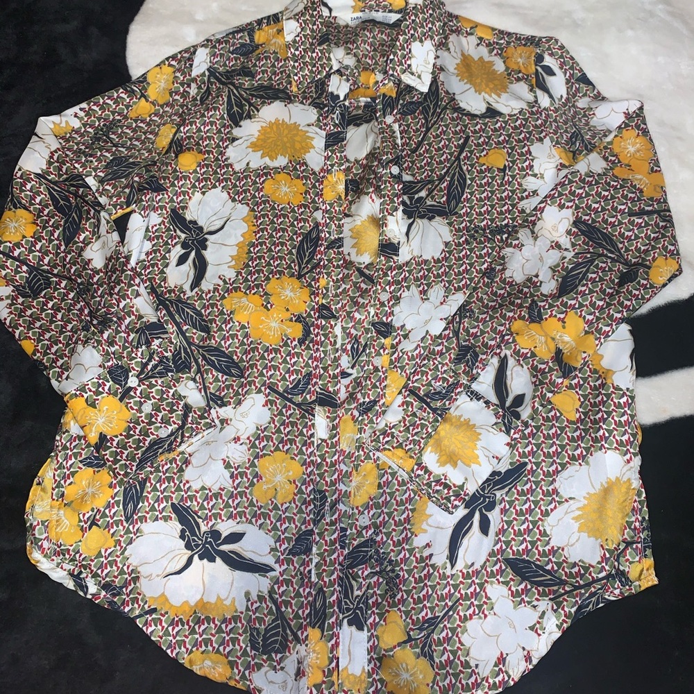 Zara Floral Button-Up Blouse